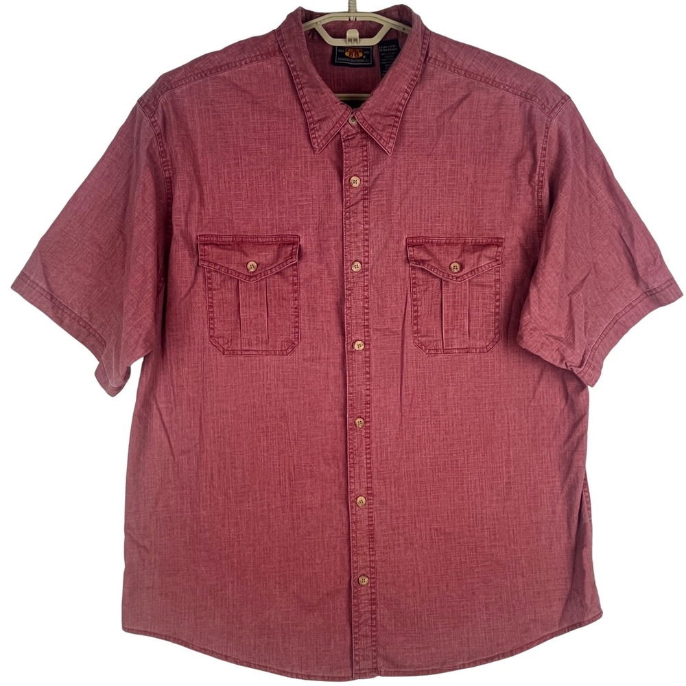 Route 66 Shirt Mens XL Burgundy Textured Cotton Short Sleeve Button Up Pocket